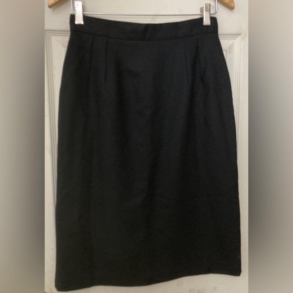 Vintage Block Island Petites 100% Wool Black Pencil Skirt (Tag Size 11/12) USA